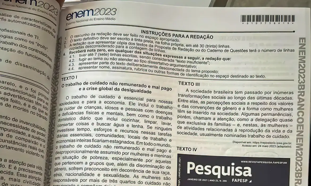 Página do Caderno de redação do ENEM [INEP/ Divulgação]